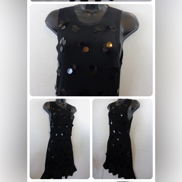 *NEW* Michael Kors Dress Women Sleeveless Knit Fit & Flare Black Sequin Large - Picture 2 of 8
